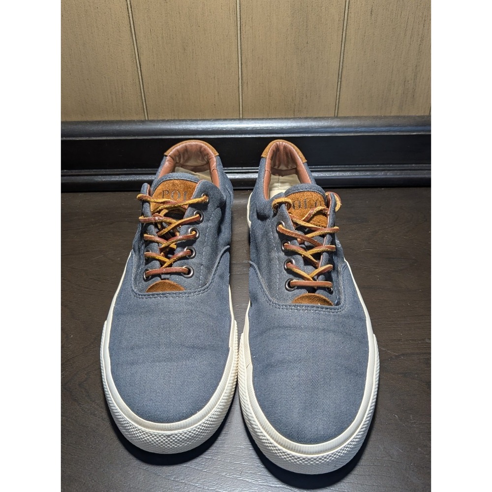 S9 Polo Ralph Lauren Vaughn Blue Canvas Sneakers Men's 10 D Leather Accents